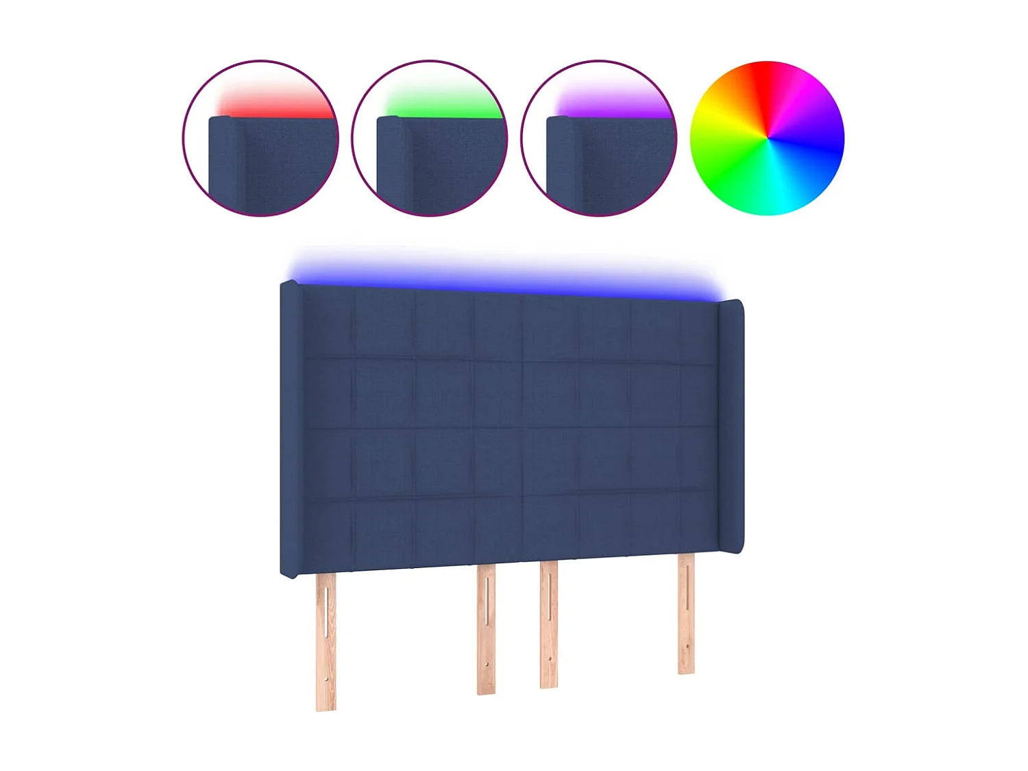 Mueble cabecero | Cabezal de cama | Cabecero con LED de tela azul 147x16x118/128 cm