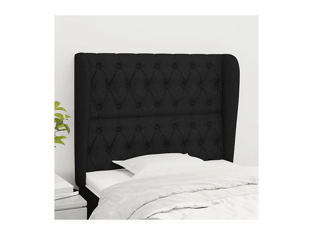 Tête de Lit | Panneau de tête pour lit Moderne avec oreilles Noir 103x23x118/128 cm Tissu