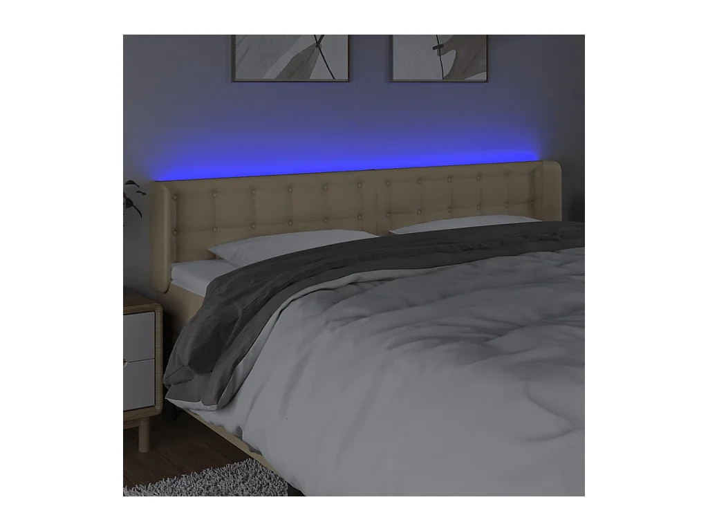 Mueble cabecero | Cabezal de cama | Cabecero con LED de tela crema 163x16x78/88 cm