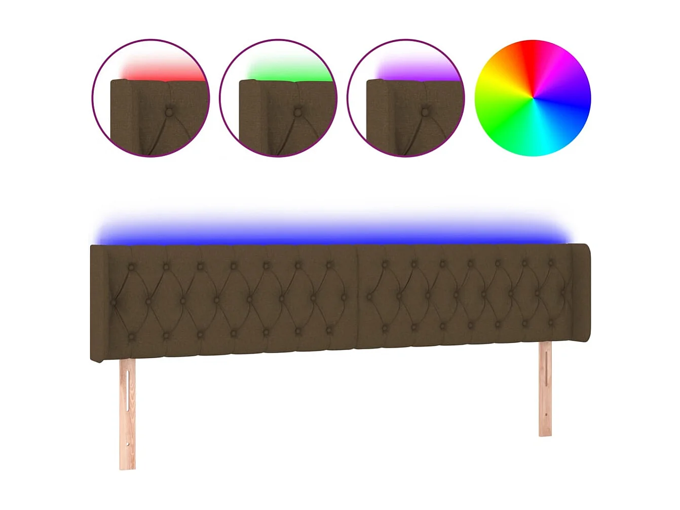 Mueble cabecero | Cabezal de cama | Cabecero con LED de tela marrón oscuro 183x16x78/88 cm