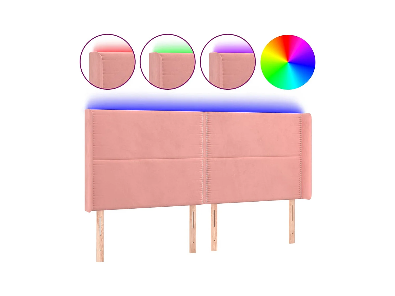 Tête de Lit | Panneau de tête pour lit Moderne à LED Rose 163x16x118/128 cm Velours