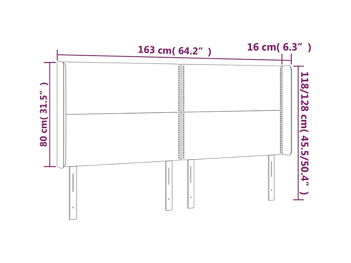 Tête de Lit | Panneau de tête pour lit Moderne à LED Rose 163x16x118/128 cm Velours