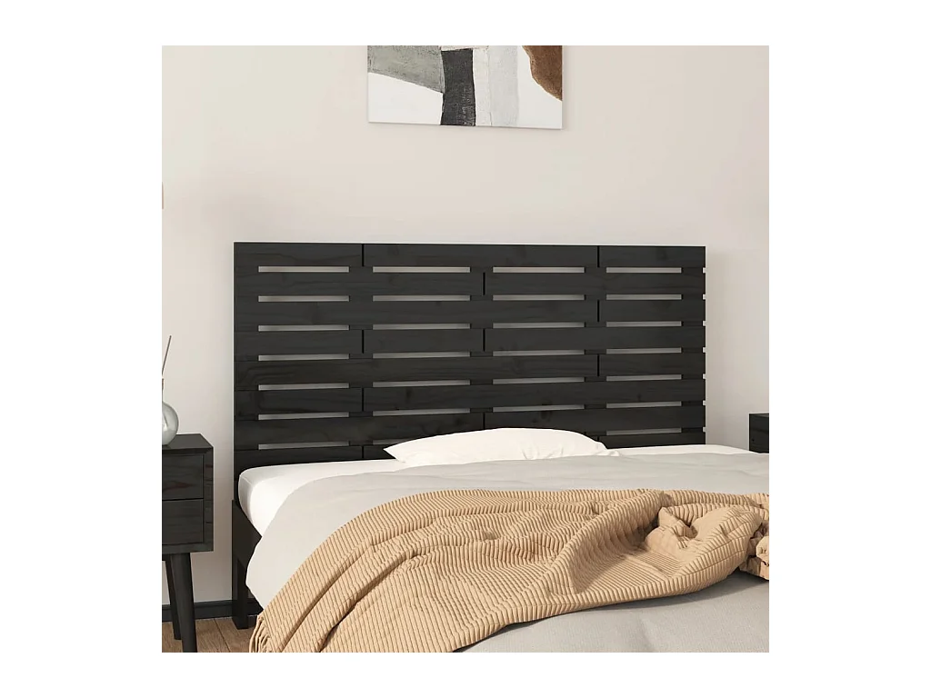 Cabecero de Cama | Cabezal de cama | Mueble de cabecero de pared madera maciza pino negro 126x3x63 cm