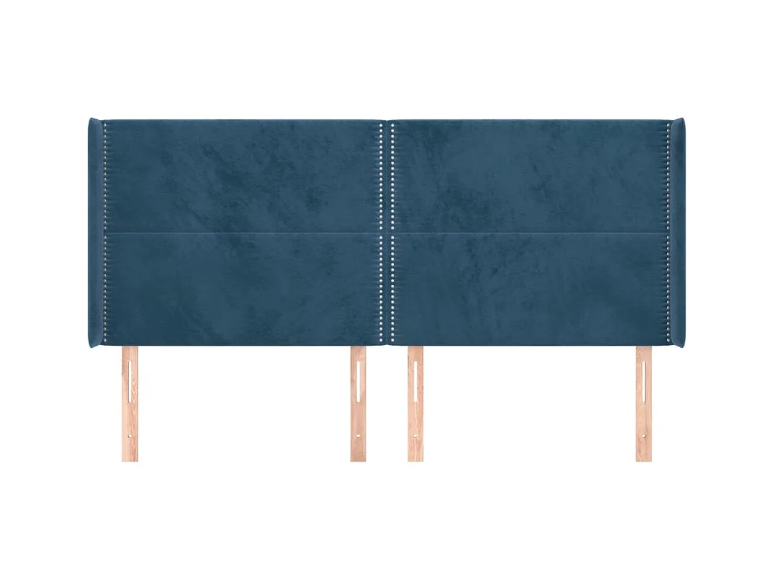 Cabecero | Cabezal de Cama | Mueble cabecero con orejas de terciopelo azul oscuro 203x16x118/128 cm