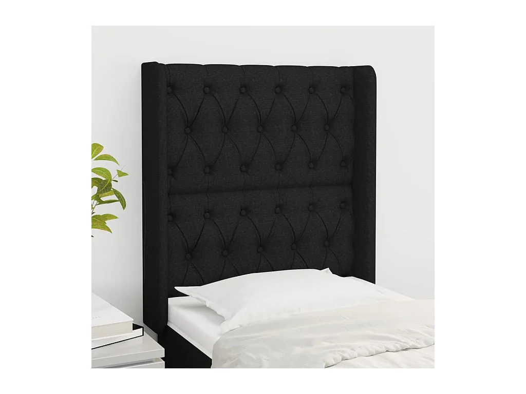 Tête de Lit | Panneau de tête pour lit Moderne avec oreilles Noir 83x16x118/128 cm Tissu