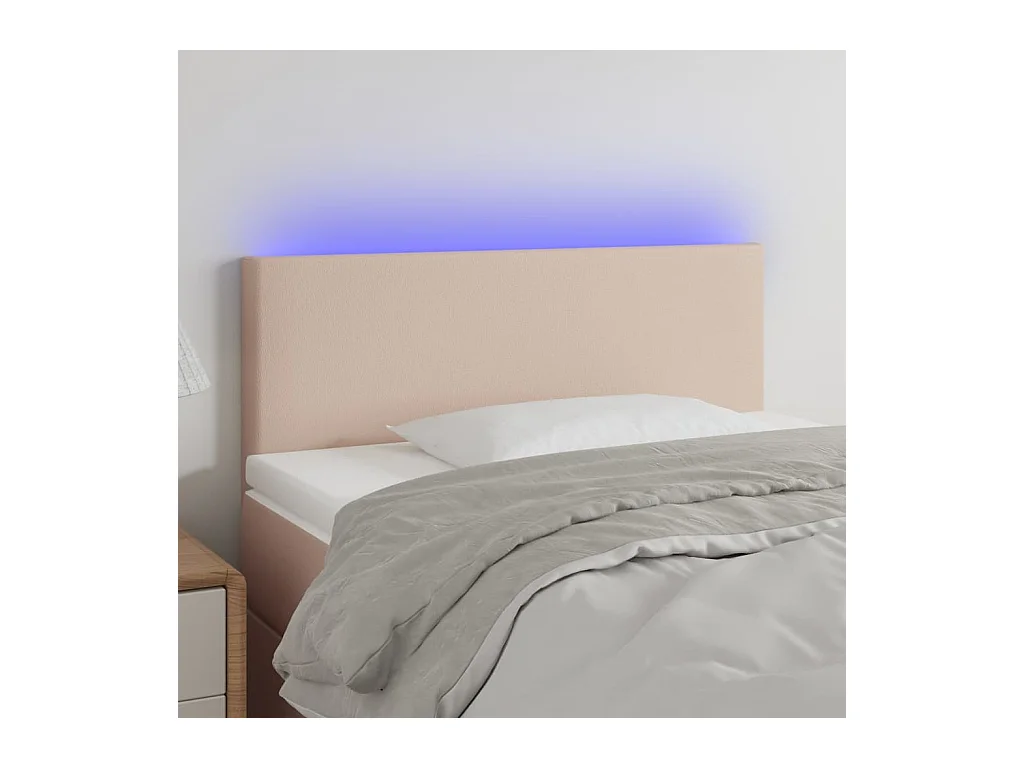 Cabecero | Cabezal de Cama | Mueble cabecero con LED cuero sintético color capuchino 100x5x78/88 cm