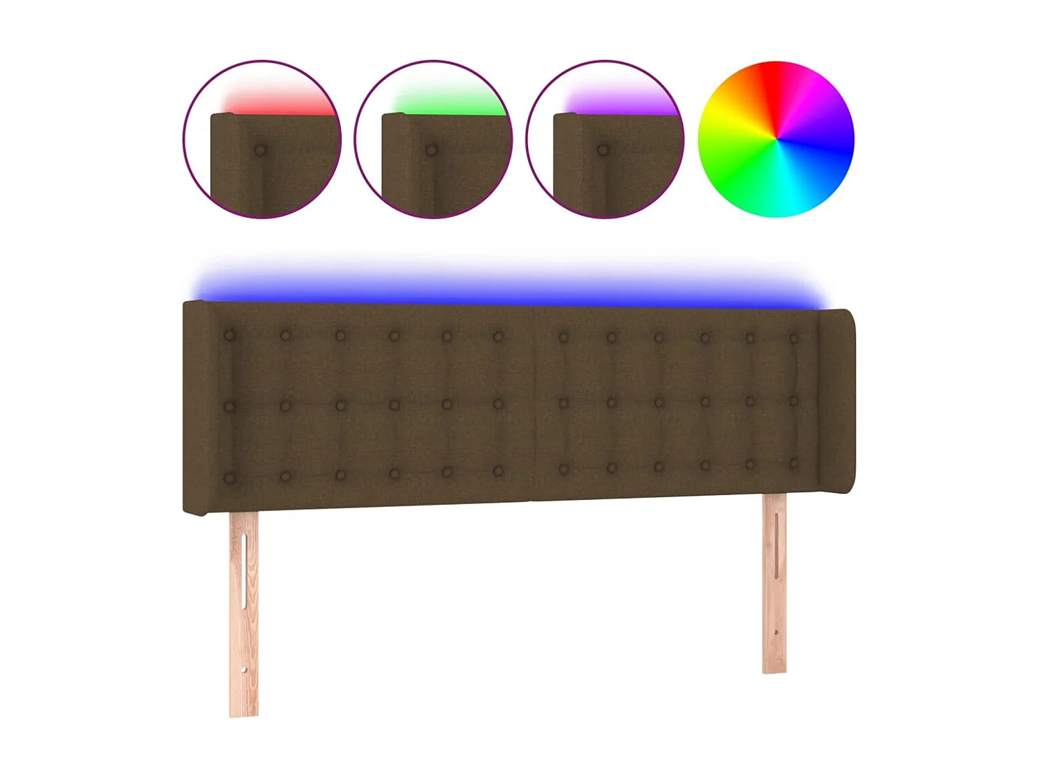 Tête de Lit | Panneau de tête pour lit Moderne à LED Marron foncé 147x16x78/88 cm Tissu