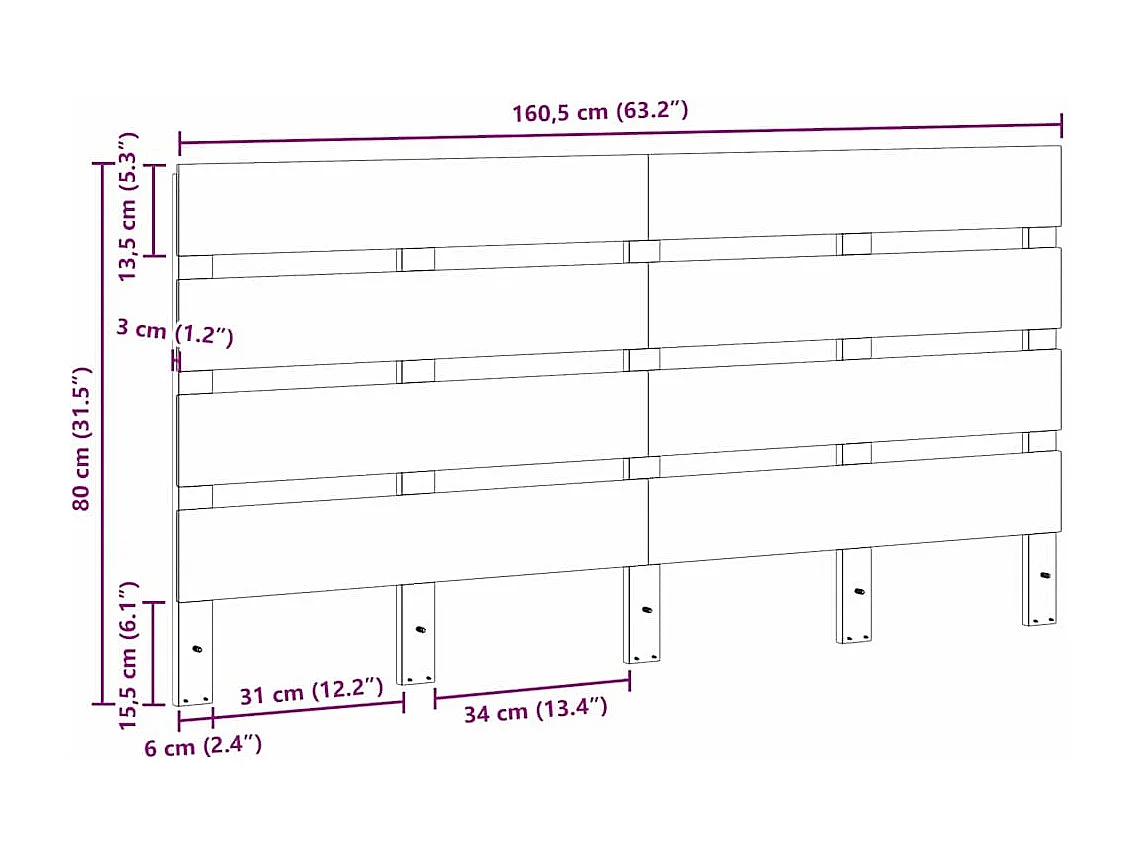 Mueble cabecero | Cabezal de cama | Cabecero de Madera con cabecera Marrón cera 160.5 x 3 x 80 cm