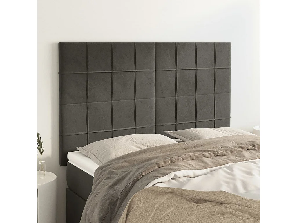 Têtes de lit | Panneaux de tête pour lit Moderne 4 pcs Gris foncé 72x5x78/88 cm Velours