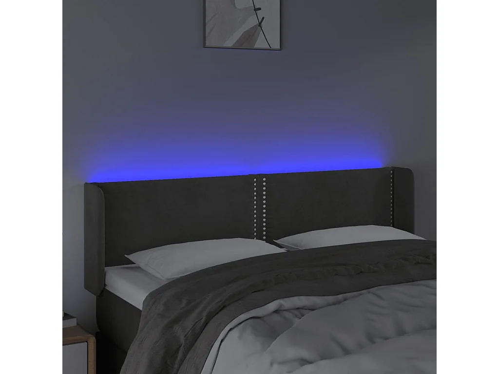 Tête de Lit | Panneau de tête pour lit Moderne à LED Gris foncé 147x16x78/88 cm Velours
