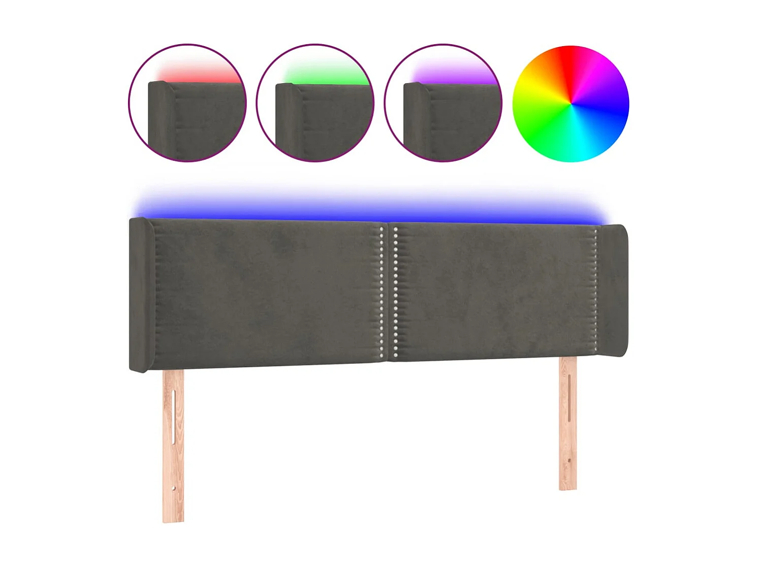 Hoofdbord | Hoofdeinde LED 147x16x78/88 cm fluweel donkergrijs