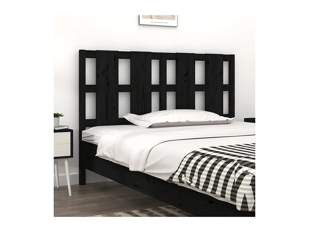 Cabecero de Cama | Cabezal de cama | Mueble de cabecero madera maciza de pino negro 145,5x4x100 cm