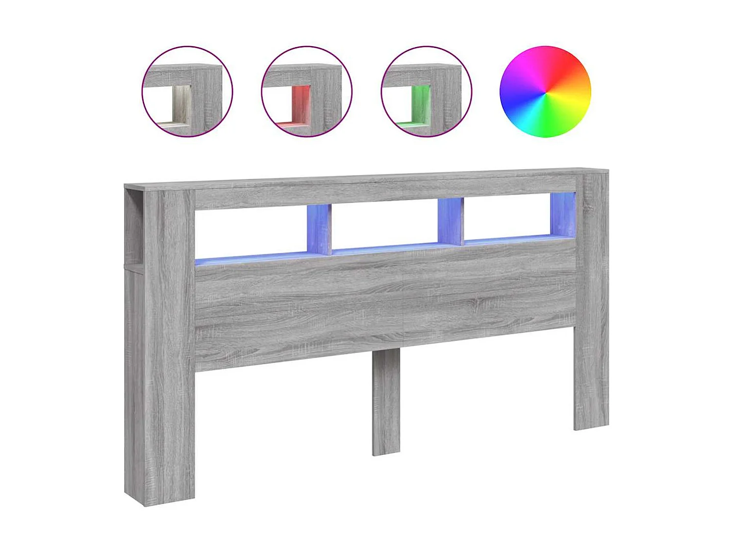 Tête de Lit | Panneau de tête pour lit Moderne à LED sonoma gris 200x18,5x103,5 cm bois ingénierie