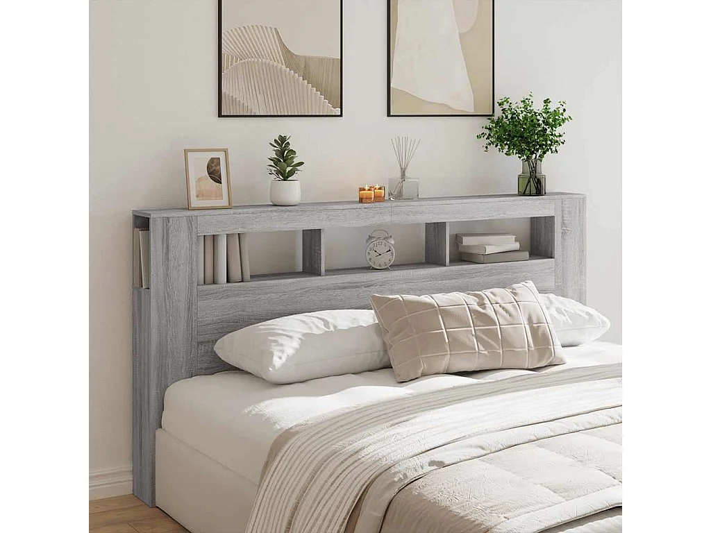 Tête de Lit | Panneau de tête pour lit Moderne à LED sonoma gris 200x18,5x103,5 cm bois ingénierie