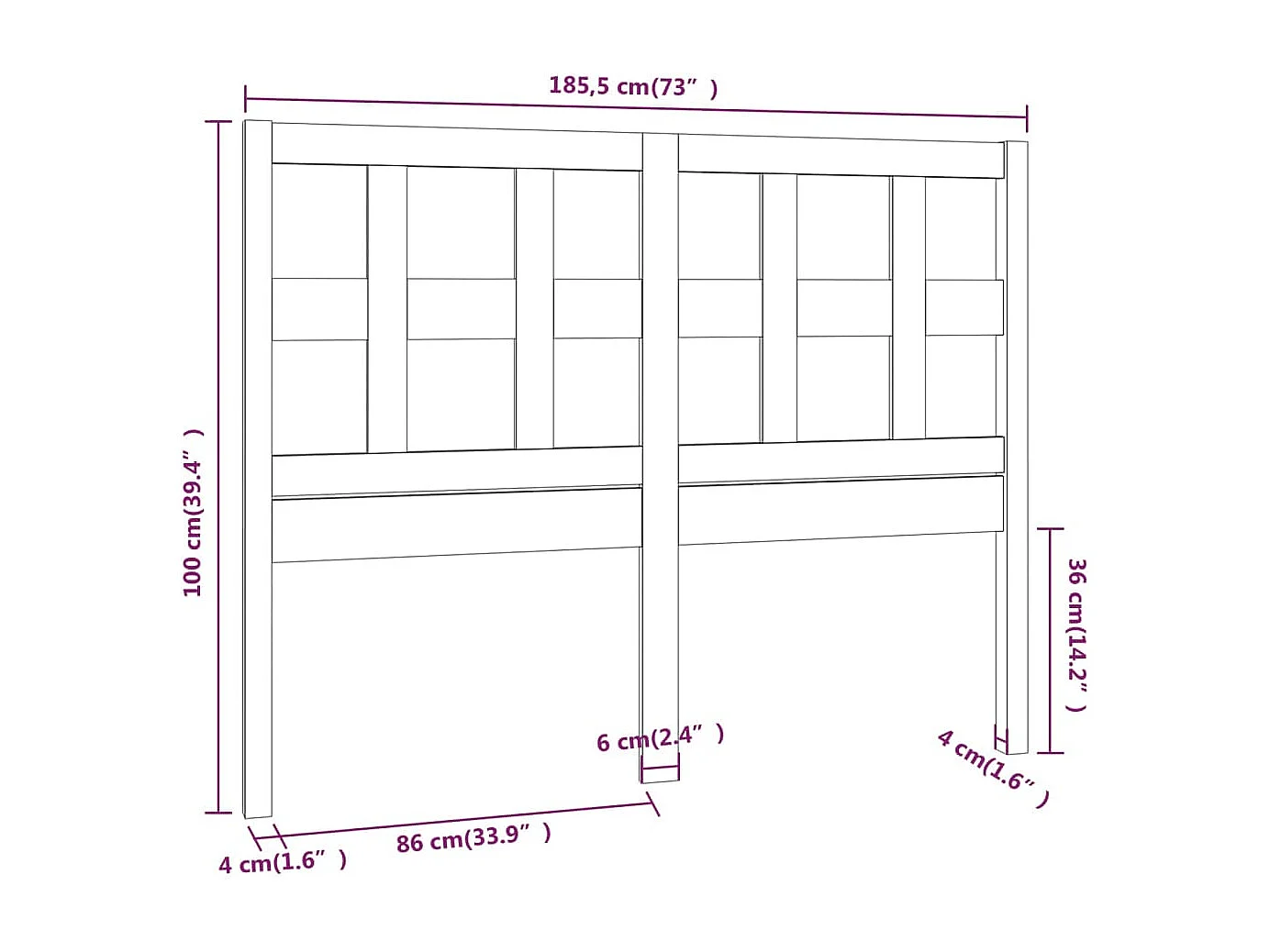 Tête de Lit | Panneau de tête pour lit Moderne Blanc 185,5x4x100 cm Bois massif de pin