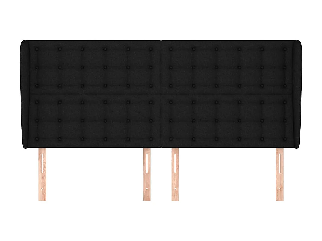 Cabecero | Cabezal de Cama | Mueble cabecero con orejas de tela negro 163x23x118/128 cm