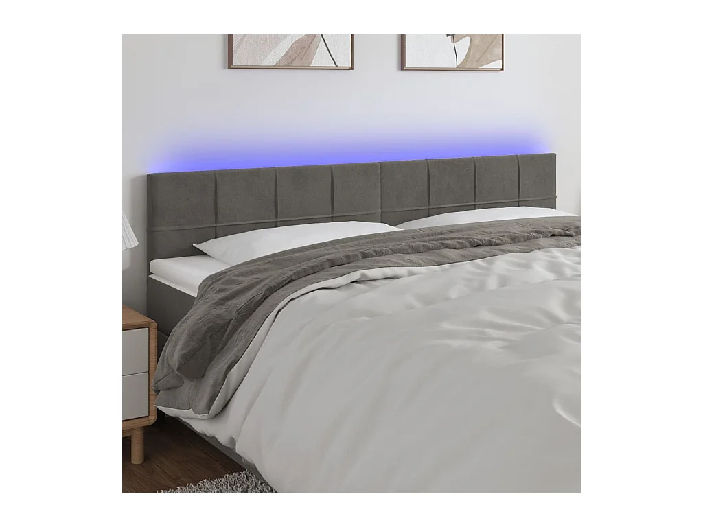 Cabecero | Cabezal de Cama | Mueble cabecero con LED de terciopelo gris oscuro 160x5x78/88 cm