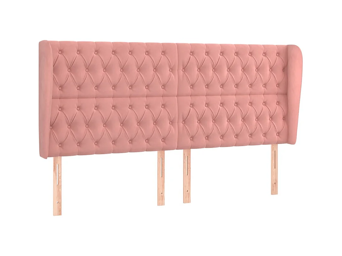 Cabecero | Cabezal de Cama | Mueble cabecero con orejas de terciopelo rosa 183x23x118/128 cm