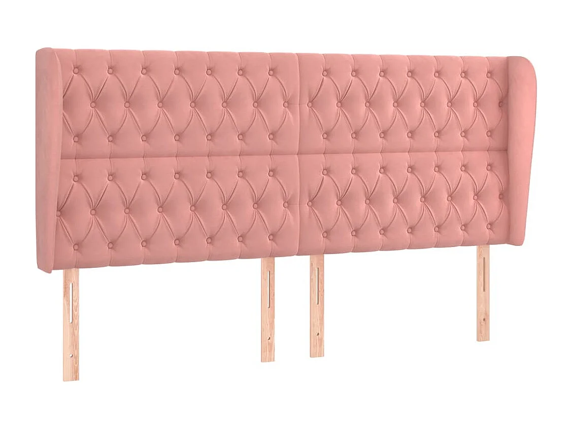 Cabecero | Cabezal de Cama | Mueble cabecero con orejas de terciopelo rosa 183x23x118/128 cm