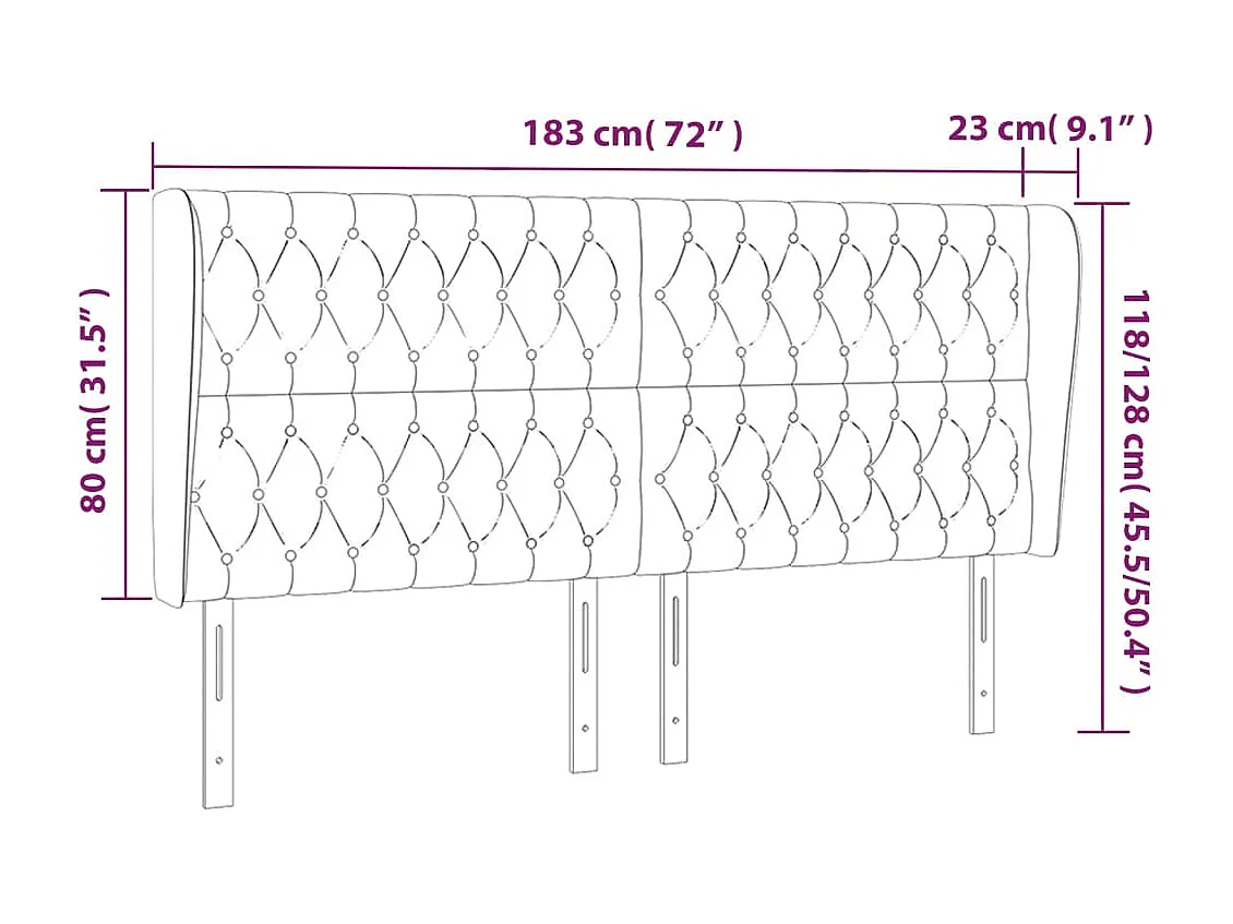 Cabecero | Cabezal de Cama | Mueble cabecero con orejas de terciopelo rosa 183x23x118/128 cm