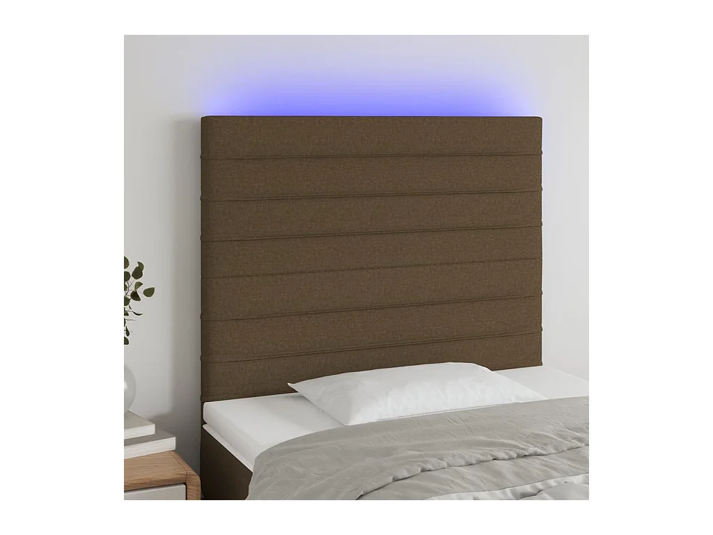 Cabecero | Cabezal de Cama | Mueble cabecero con luces LED tela marrón oscuro 90x5x118/128 cm