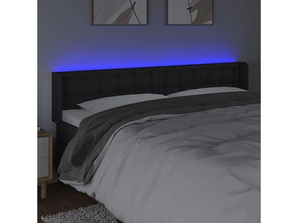 Hoofdbord | Hoofdeinde LED 203x16x78/88 cm kunstleer zwart