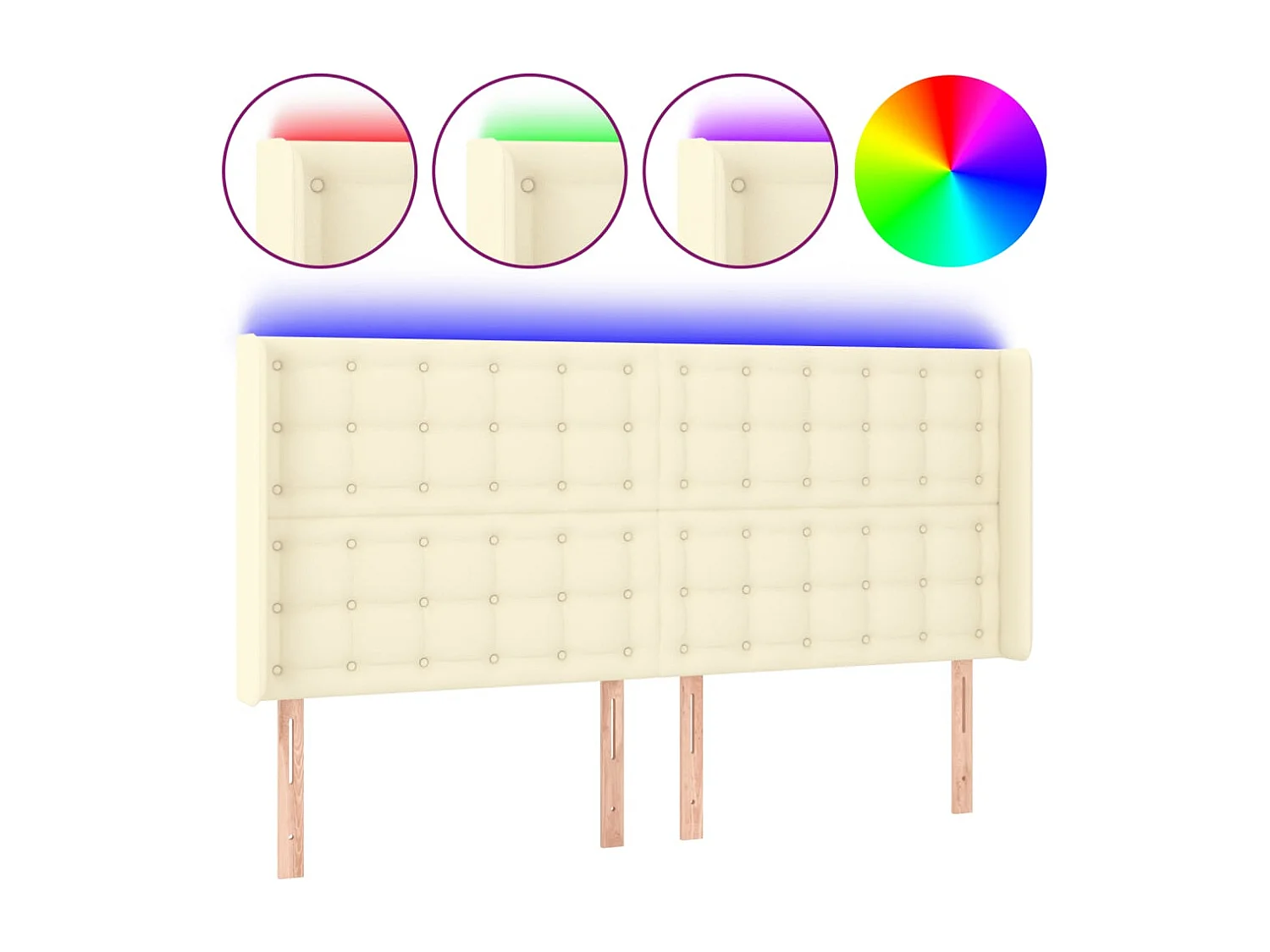 Cabecero | Cabezal de Cama | Mueble cabecero con LED cuero sintético color crema 147x16x118/128 cm