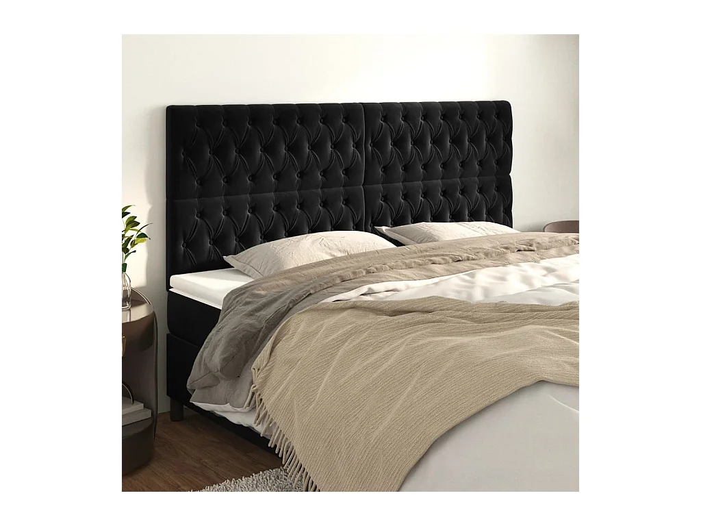 Têtes de lit | Panneaux de tête pour lit Moderne 4 pcs Noir 100x7x78/88 cm Velours