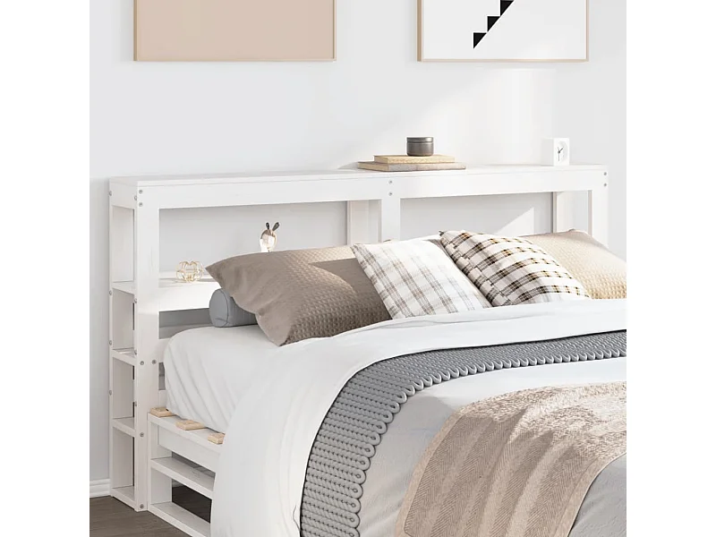 Cabecero de Cama | Cabezal de cama | Mueble de cabecero con estantes madera maciza pino blanco 140 cm