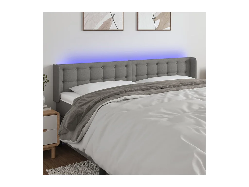 Mueble cabecero | Cabezal de cama | Cabecero con LED de tela gris oscuro 183x16x78/88 cm