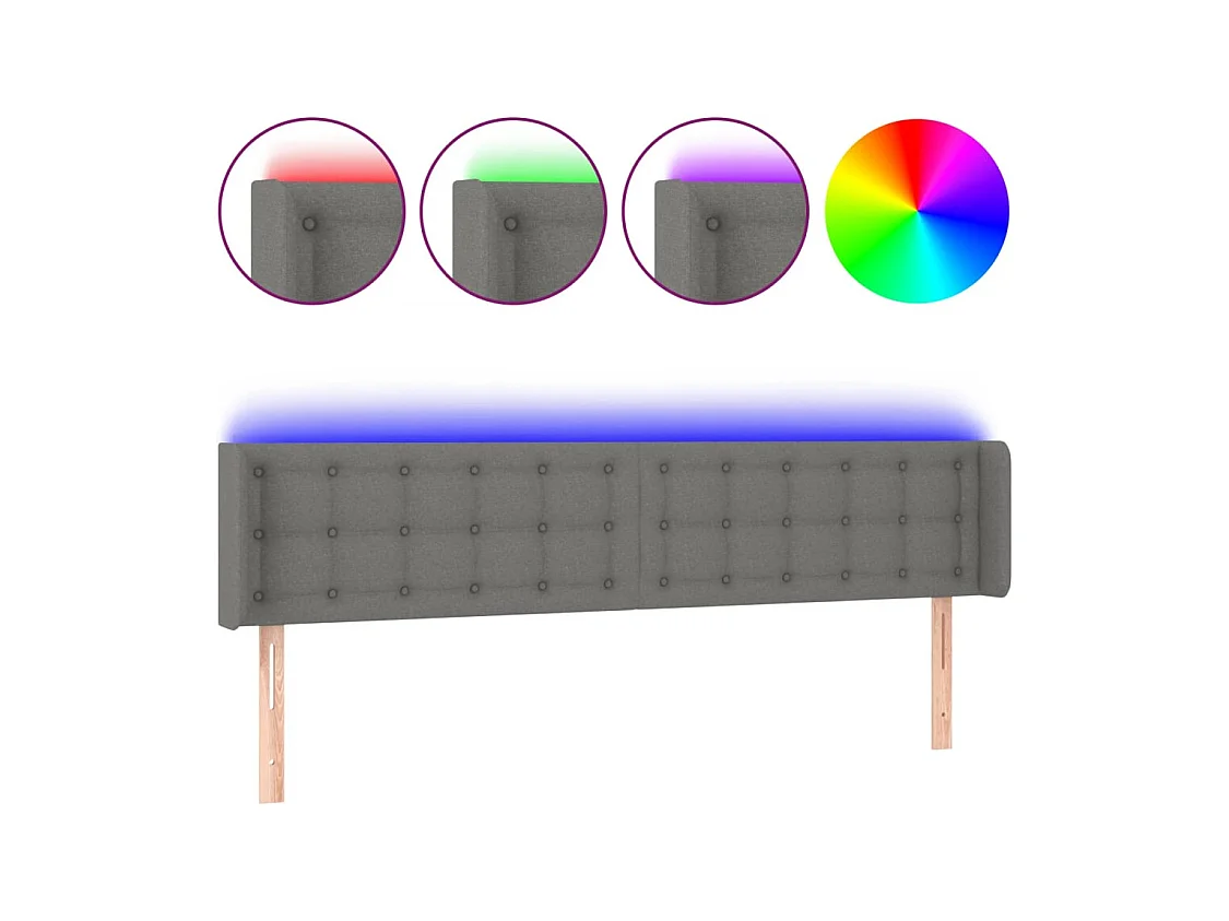 Mueble cabecero | Cabezal de cama | Cabecero con LED de tela gris oscuro 183x16x78/88 cm