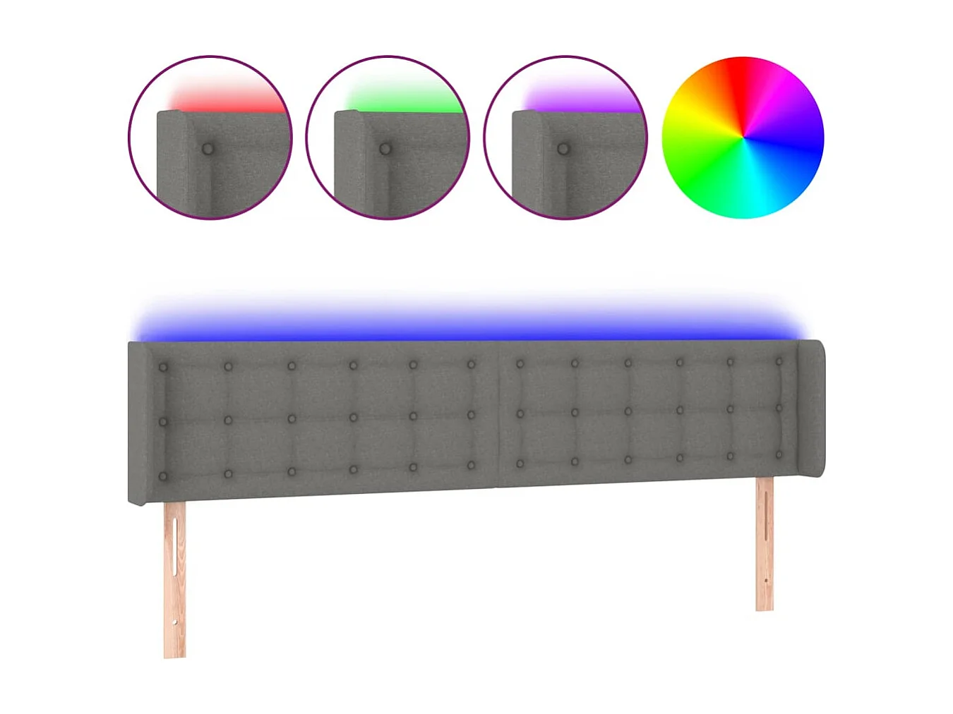 Hoofdbord | Hoofdeinde LED 183x16x78/88 cm stof donkergrijs