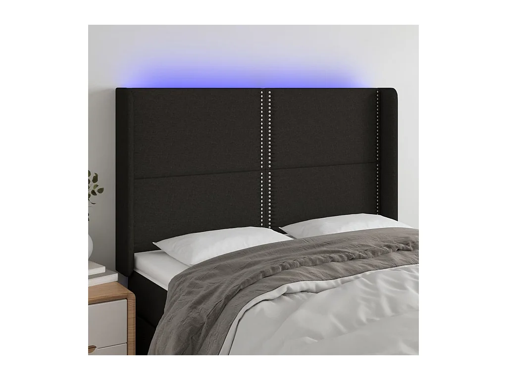 Mueble cabecero | Cabezal de cama | Cabecero con LED de tela negro 147x16x118/128 cm
