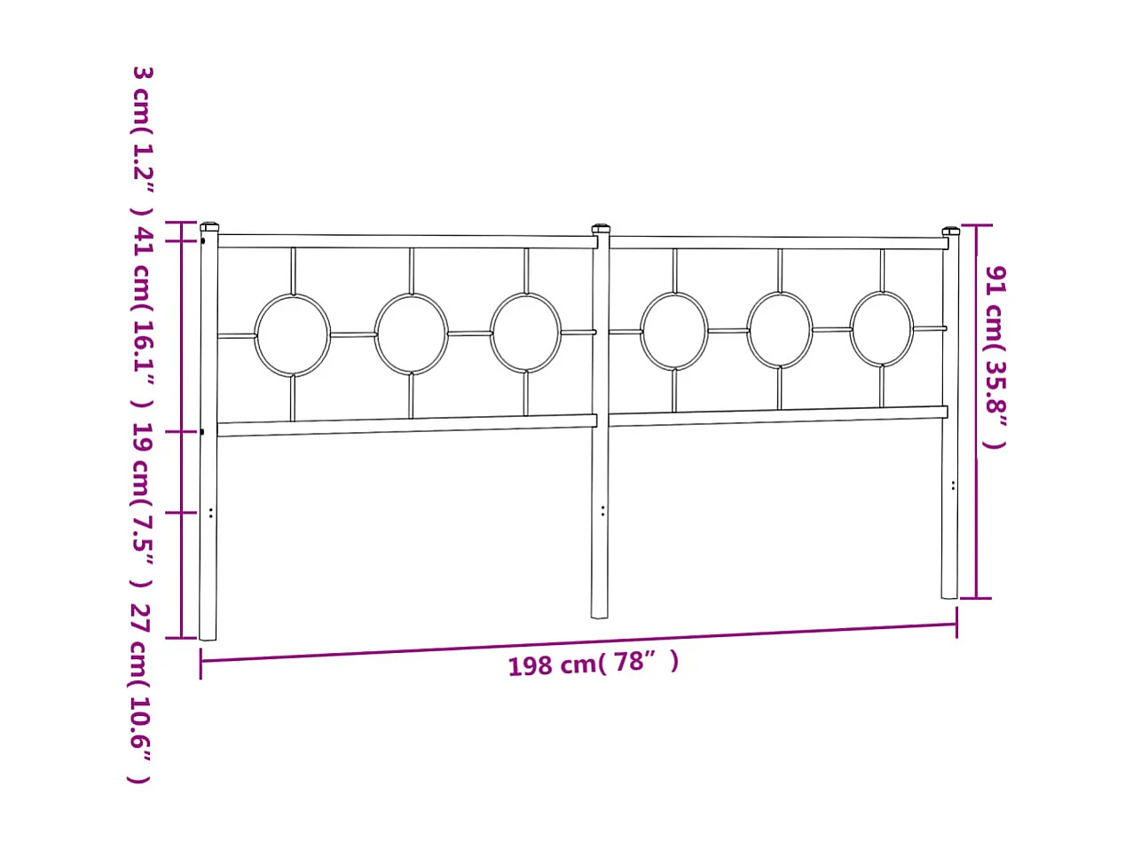 Mueble cabecero | Cabezal de cama | Cabecero de metal blanco 193 cm