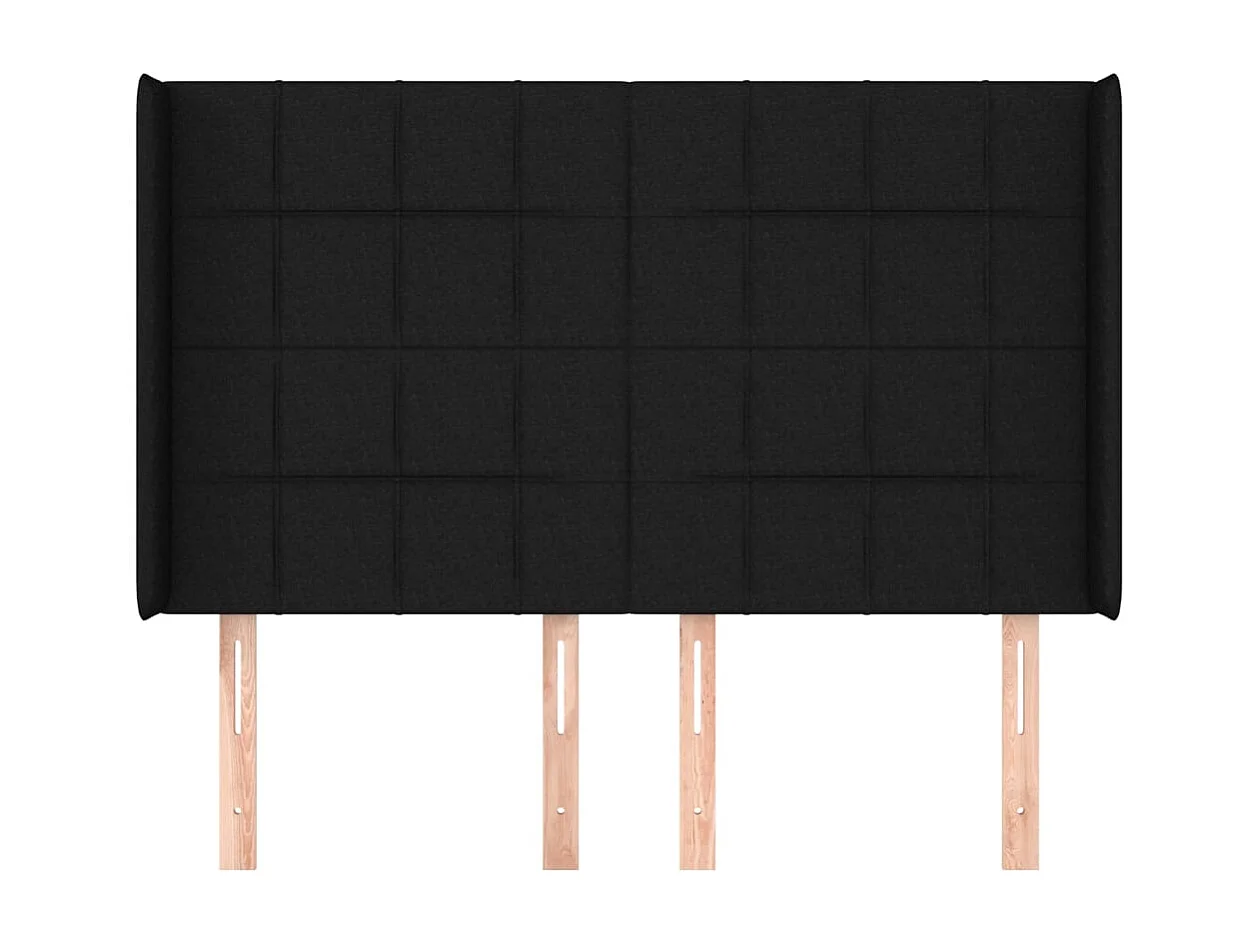 Tête de Lit | Panneau de tête pour lit Moderne avec oreilles Noir 147x16x118/128 cm Tissu