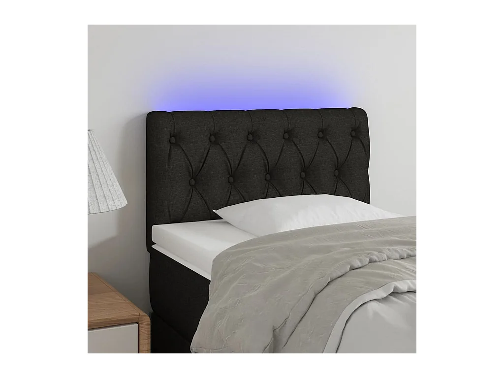 Tête de Lit | Panneau de tête pour lit Moderne à LED Noir 80x7x78/88 cm Tissu