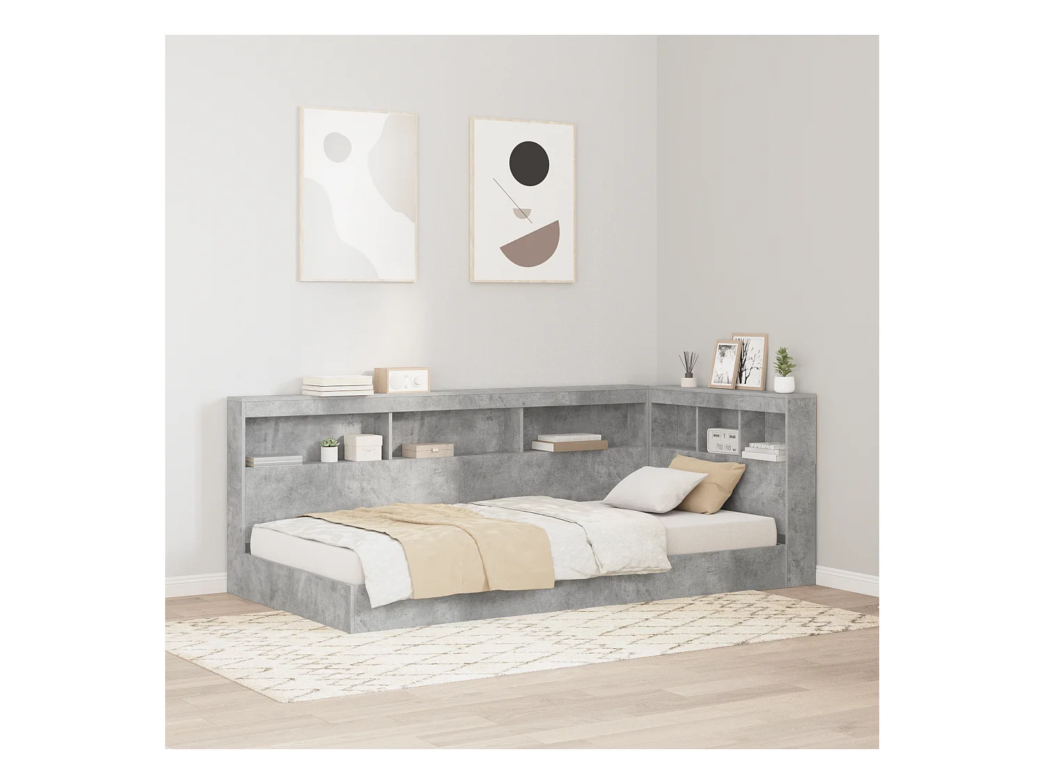 Tête de Lit de rangement | Panneau de tête pour lit Gris béton 90 cm Bois d'ingénierie