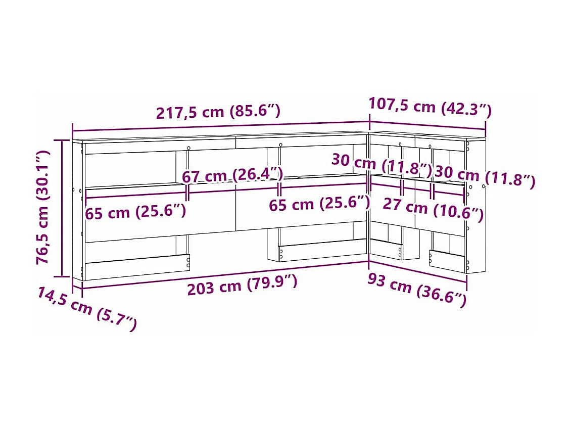 Tête de Lit de rangement | Panneau de tête pour lit Gris béton 90 cm Bois d'ingénierie