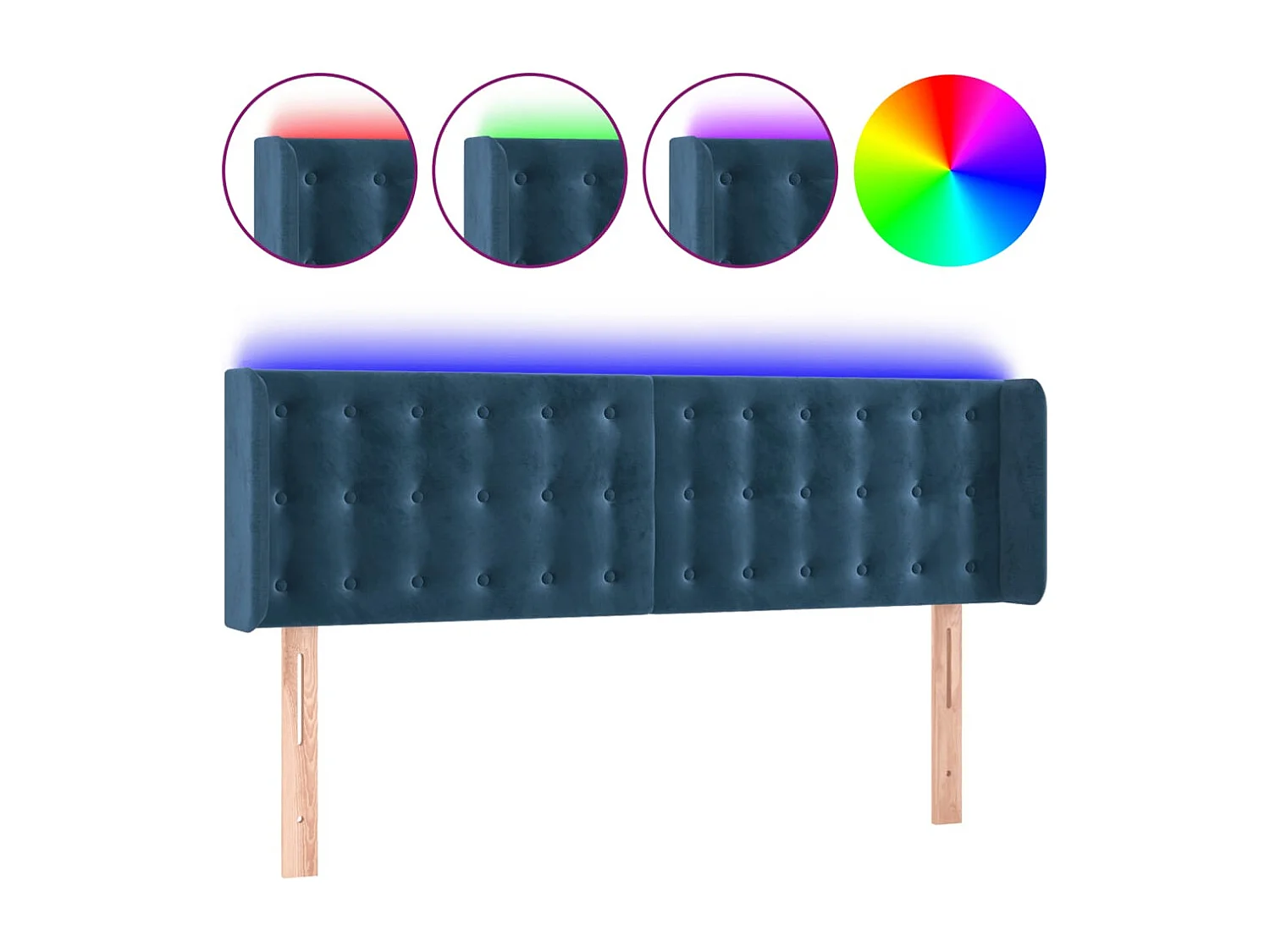 Hoofdbord | Hoofdeinde LED 147x16x78/88 cm fluweel donkerblauw