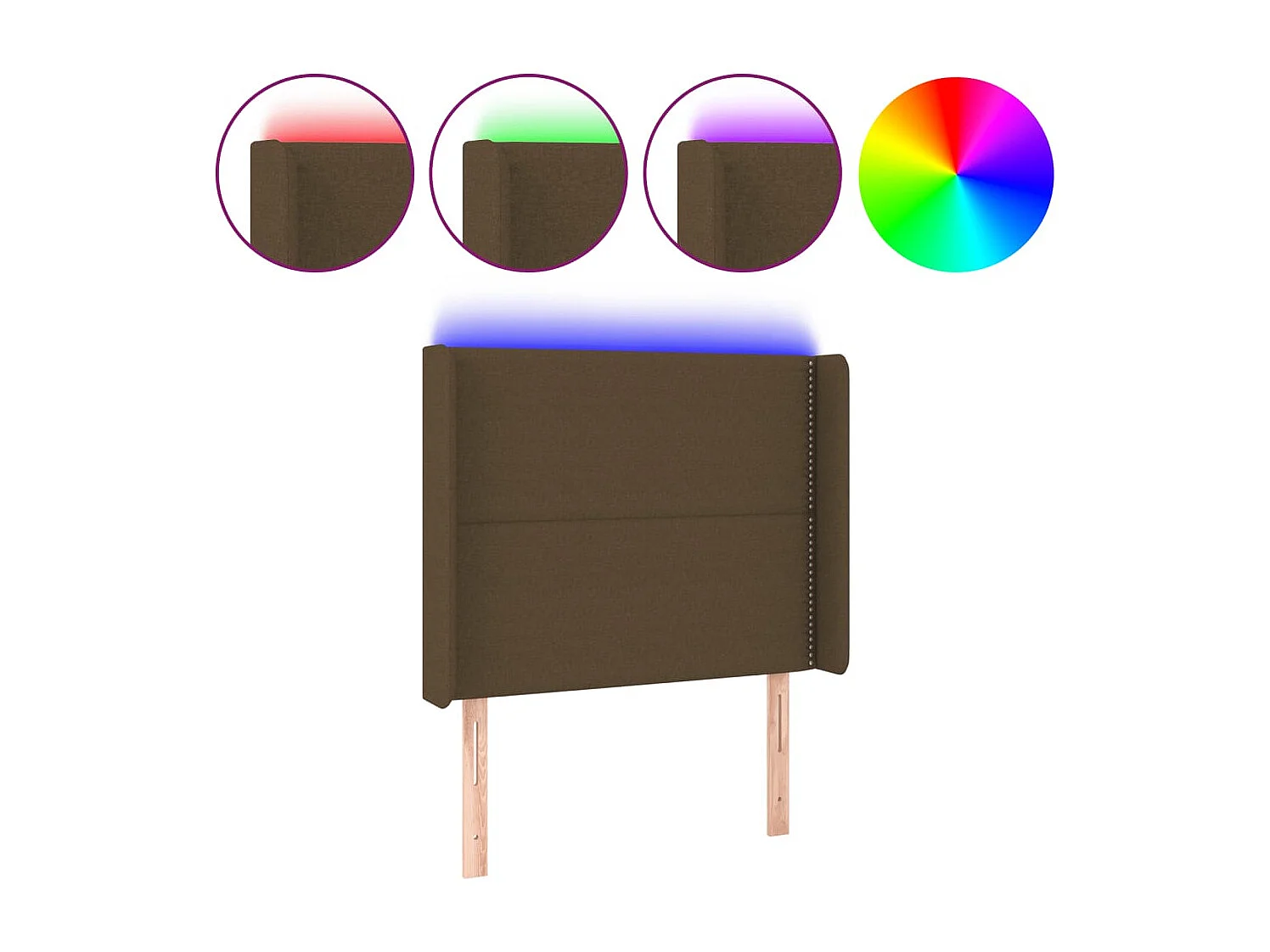 Mueble cabecero | Cabezal de cama | Cabecero con LED de tela marrón oscuro 103x16x118/128 cm