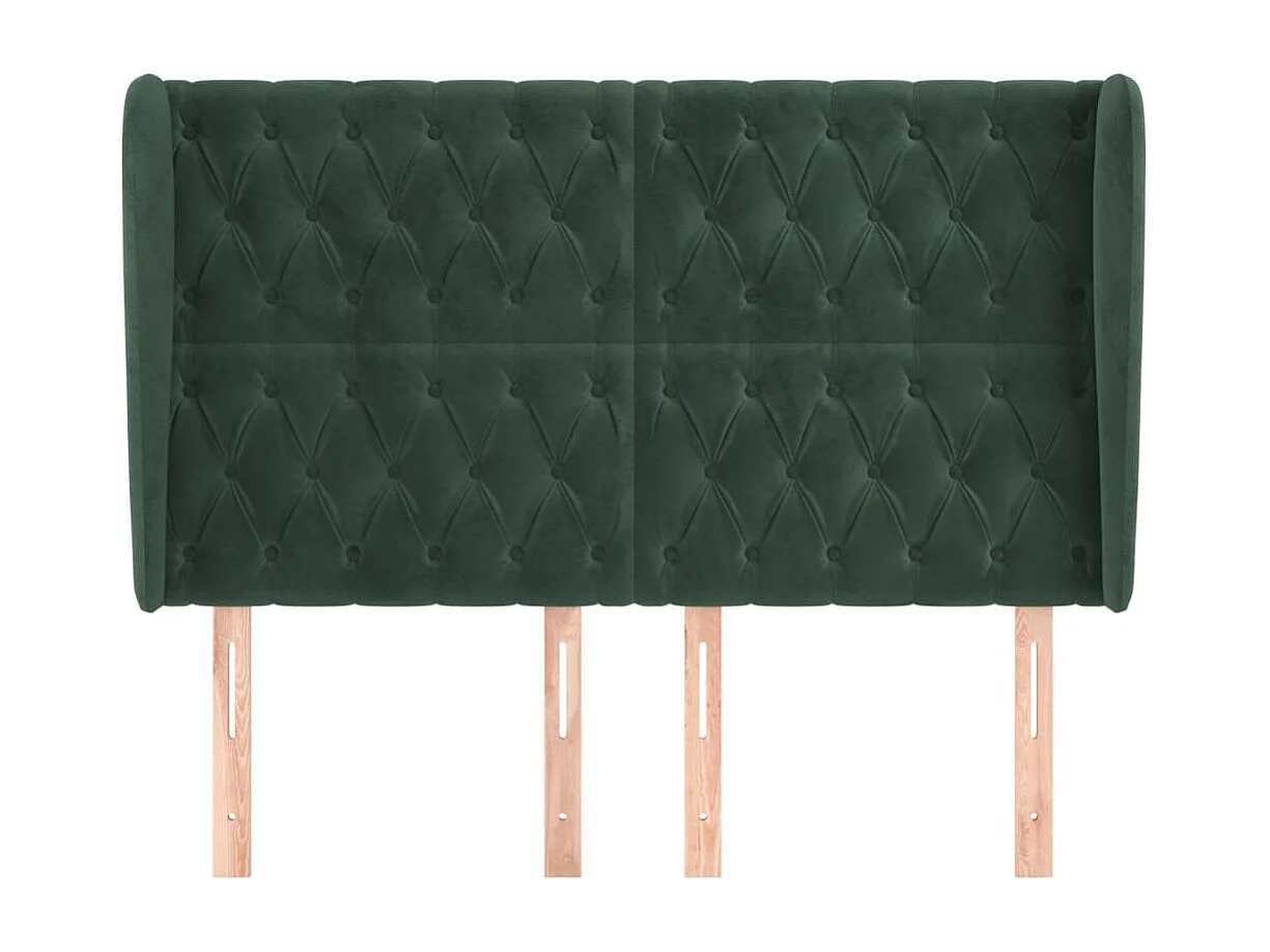 Tête de Lit | Panneau de tête pour lit Moderne avec oreilles Vert foncé 147x23x118/128 cm Velours