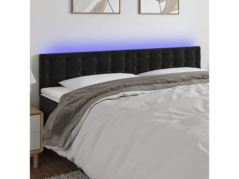 Tête de Lit | Panneau de tête pour lit Moderne à LED Noir 160x5x78/88 cm Velours