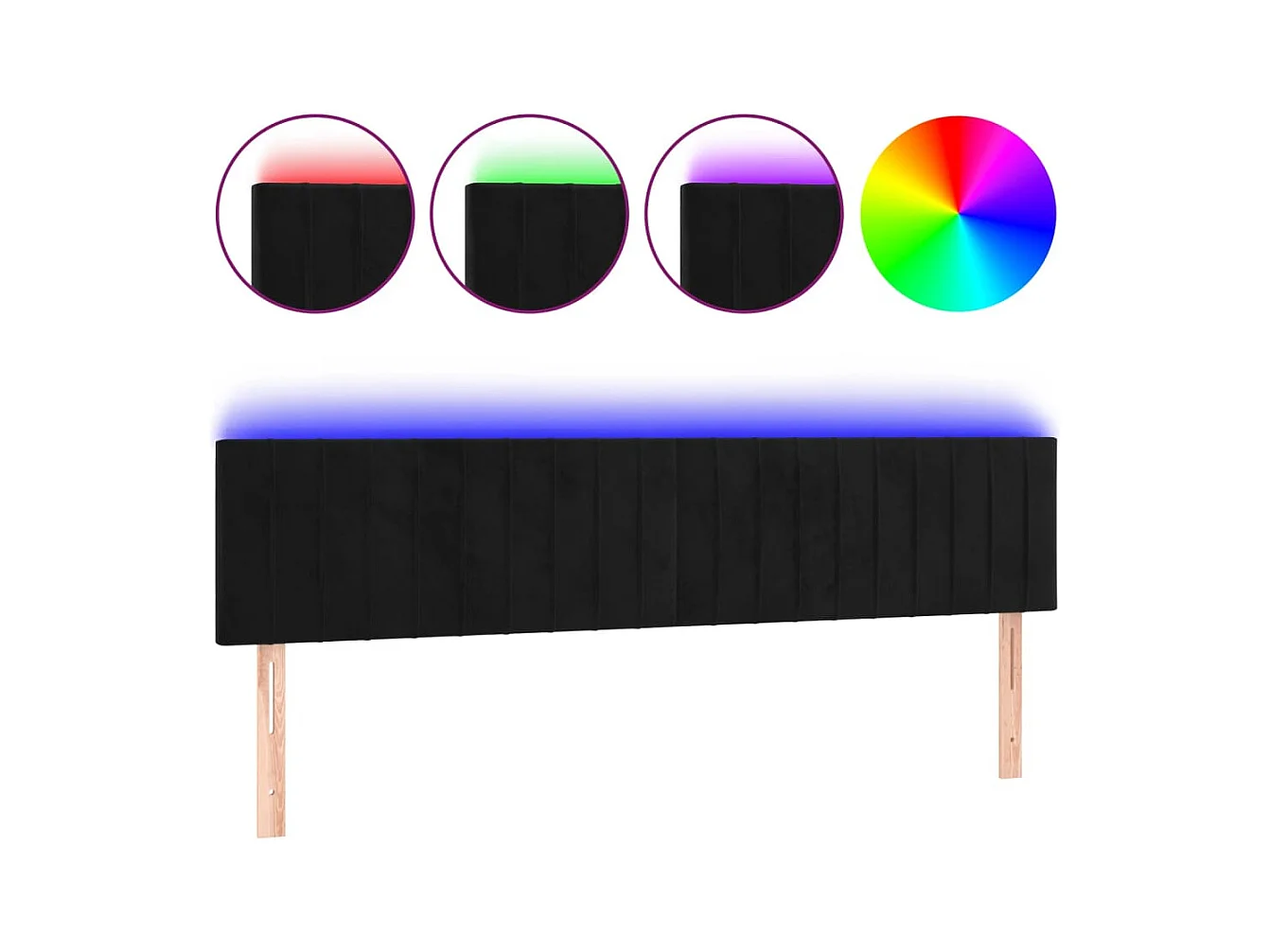 Cabecero | Cabezal de Cama | Mueble cabecero con LED de terciopelo negro 160x5x78/88 cm