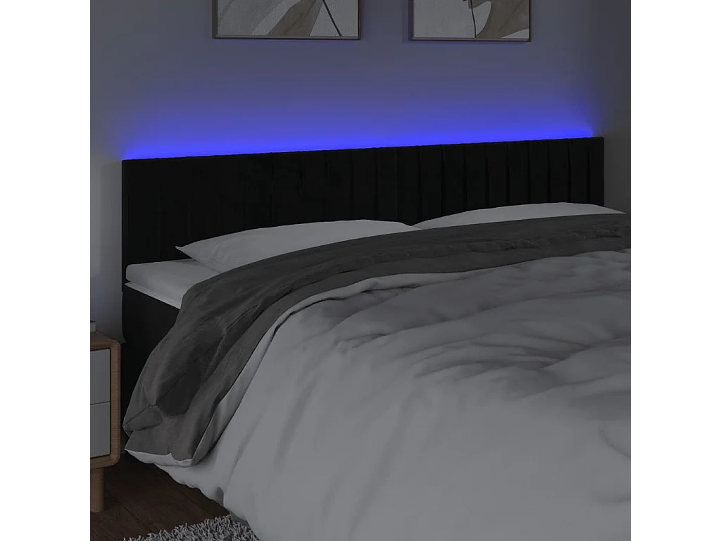 Cabecero | Cabezal de Cama | Mueble cabecero con LED de terciopelo negro 160x5x78/88 cm