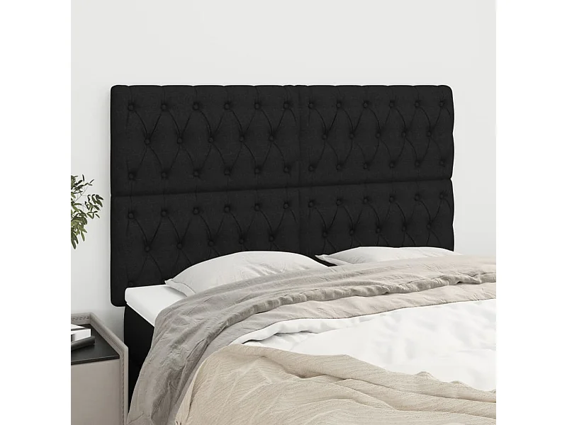 Cabeceros | Cabezal de cama | Mueble de cabecero 4 unidades tela negro 80x7x78/88 cm