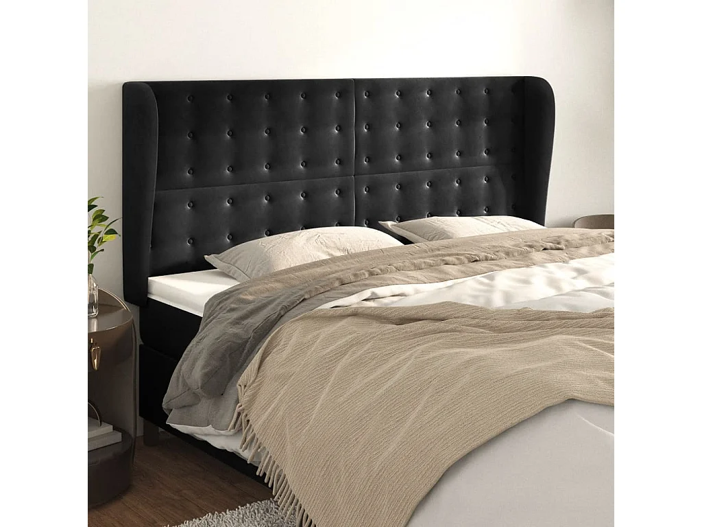 Hoofdbord | Hoofdeinde met randen 163x23x118/128 cm fluweel zwart