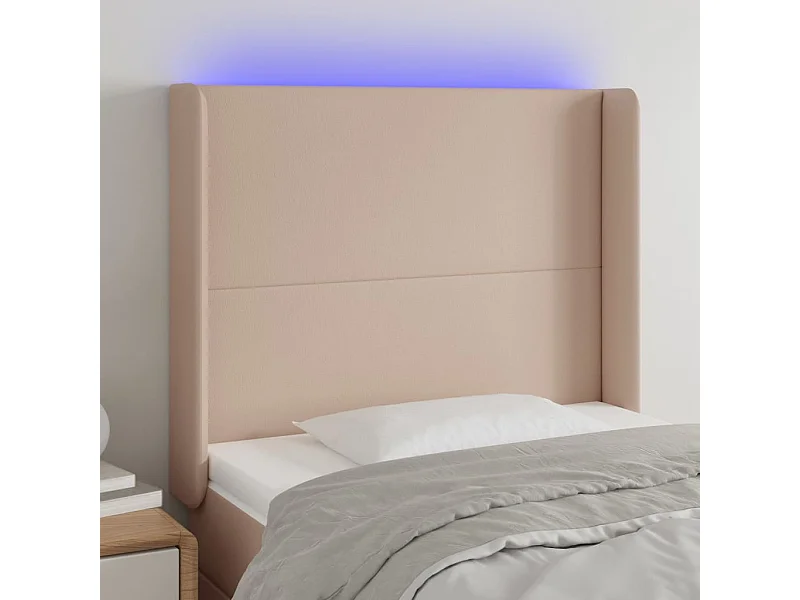 Cabecero | Cabezal de Cama | Mueble cabecero con LED cuero sintético capuchino 103x16x118/128cm