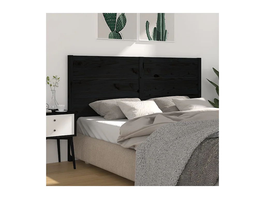 Tête de Lit | Panneau de tête pour lit Moderne Noir 206x4x100 cm Bois massif de pin