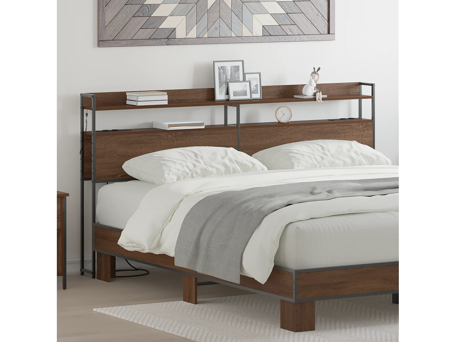 Cabecero | Cabezal de Cama | Mueble cabecero con estante Marrón roble 200 cm Madera contrachapada