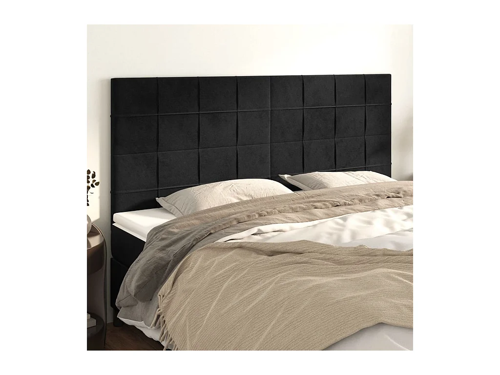 Cabeceros | Cabezal de cama | Mueble de cabecero 4 unidades de terciopelo negro 100x5x78/88 cm
